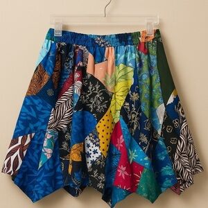 Peaceful People Women's S/M Patchwork Boho Gypsy Mini Skirt Colorful Eclectic